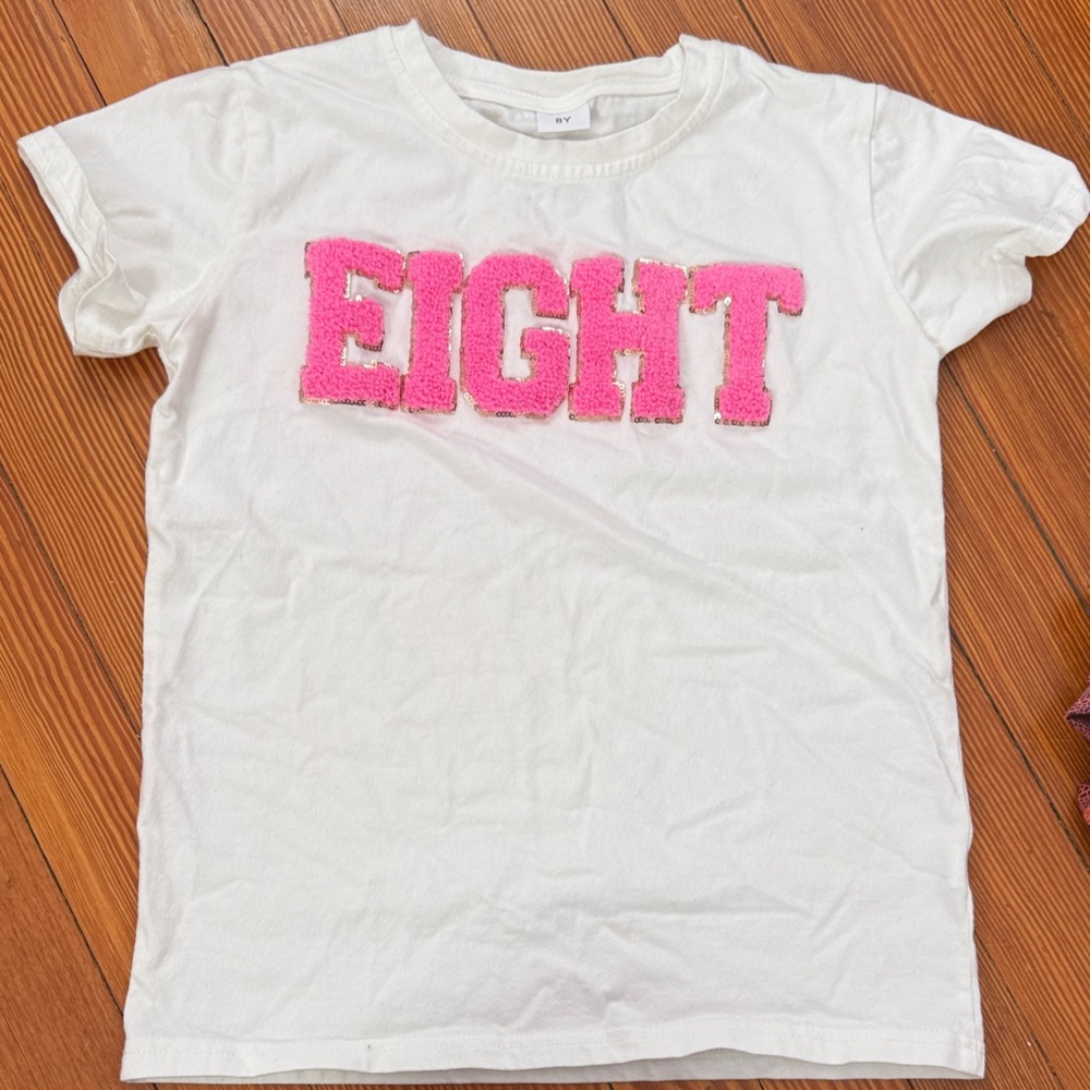 Kids White Shirt with Pink 'EIGHT' Design